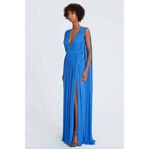 Halston Ashley Jersey V-Neck Gown Dress Azure Blue NEW Size 8